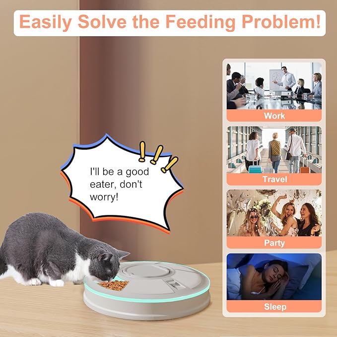 Automatic Cat Feeder, 6 Meal Timed Pet Dispenser Easily Programmable &Easy to Clean, Auto Feeder for Cats/Small Dogs (Green)