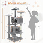 Sweetcrispy 54 Inch Cat Tree Tower, Multi-Level with Cat Scratching Post, Indoor Cat Condo with Climbing Ladder, Plush Toy, Play House for Cat, Light Grey