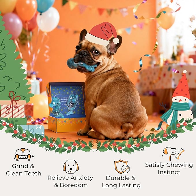 Dog Toys for Aggressive Chewers: Gift Box with 3 Pack Indestructible Dog Toy, Bacon Flavored Big Tough Chew Bones for Medium Large Breed 25-90lbs to Keep Them Busy, Birthday Holiday Dog Gift