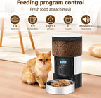 Automatic Cat Feeder, 3L Timed Dog Food Dispenser, Auto Dry Food Feeders for Pets, Programmable Portion Control, 4 Meals/Day, Dual Power Supply, 10s Voice Recorder (White and Black - Basic)