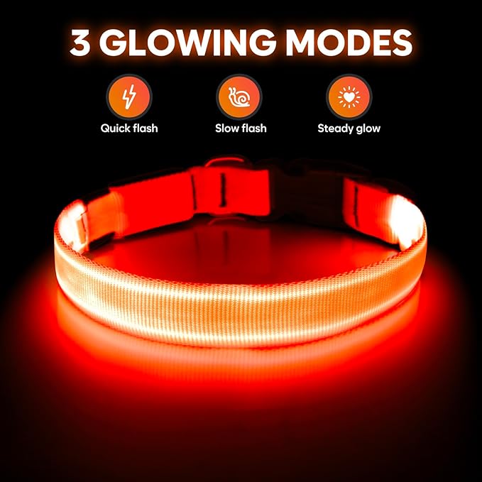 Illumifun Light Up Dog Collar, USB Rechargeable LED Dog Collar, Adjustable Lighted Safety Collar for Nighttime Walking Camping (Orange, Medium)