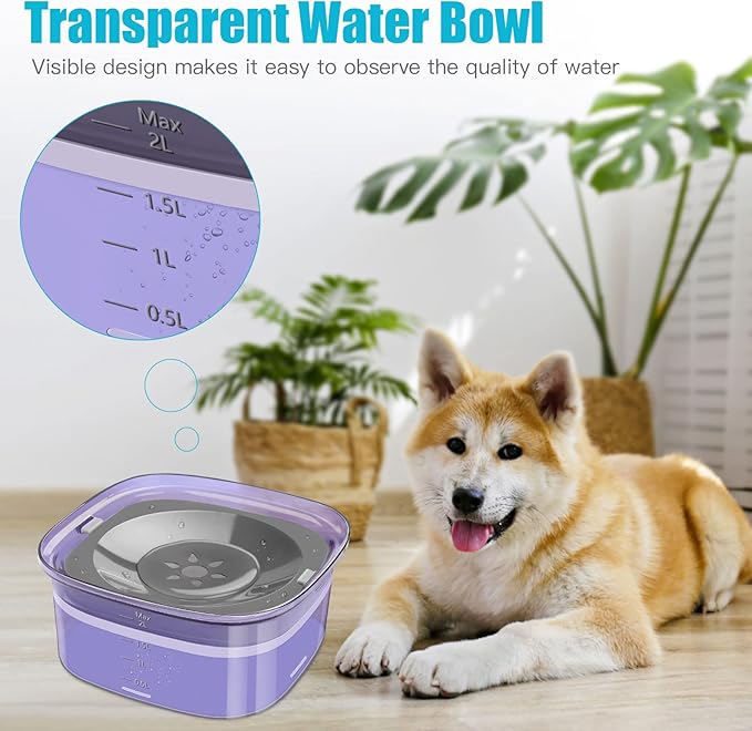 UPSKY 70oz Dog Water Bowl 2L No Spill Dog Bowl Large Capacity Spill Proof Slow Water Feeder, No Splash Dog Bowl Pet Water Dispenser Vehicle Carried Travel Slow Drinking Bowl for Messy Drinkers, Cats