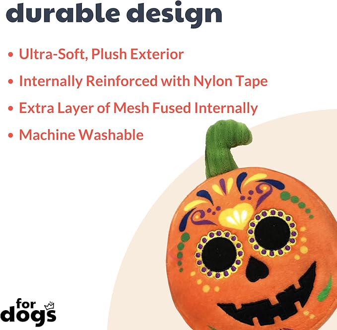 Huxley & Kent for Dogs | Sugar Skull Pumpkin | Halloween Power Plush Dog Toy with Squeaker | Funny Dog Toy Gift | Fun, Durable, and Safe | H&K Squeaky Dog Toys