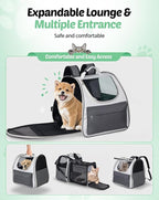 Large Cat Backpack Carrier, Expandable Roomy Pet Carrier Backpack for Medium Cat/Small Dog Puppy Under 18lbs, Breathable Foldable Dog Backpack Travel Airline Approved for Camping Outdoor, Gray