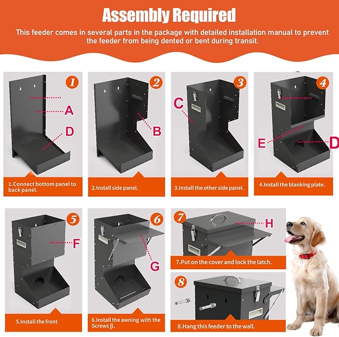 Outdoor Automatic Dog Feeder Large Breed 25 lbs, Galvanized Gravity Feeder for Dogs Metal Self Feeding Dog Food Dispenser Hanging Pet Food Feeders for Dogs Chickens and Farm Animals