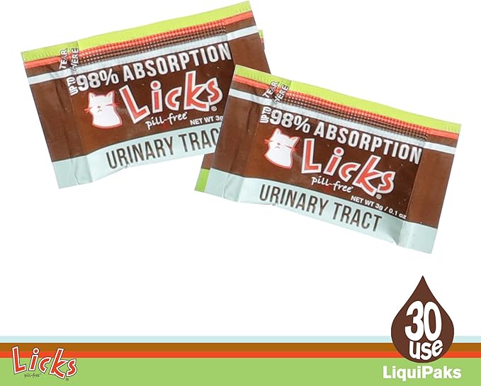 Licks Pill-Free Cat Urinary Tract Care - Cat UTI Care and Prevention Gel Packets - Urinary Tract Infection Supplement for Cats - Omega 3 Fish Oil and L-Lysine Supplement - Gel Packets - 30 Use
