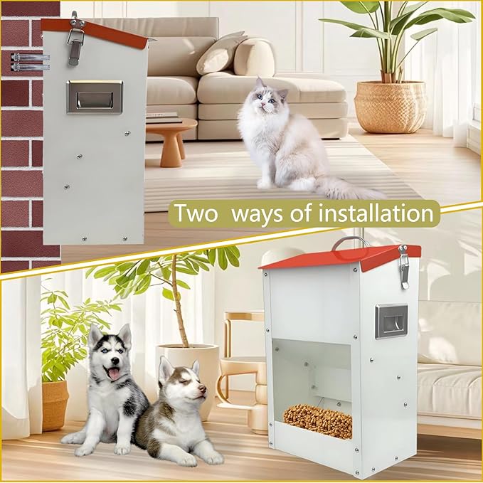 Gravity Automatic Cat Feeder Galvanized Small Animal Feeding Trough Food Dispenser for Cats Puppy 13L Outdoor Pets Feeder