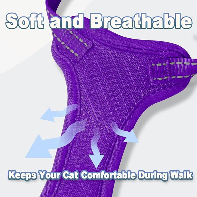 Cat Harness and Leash Set Escape Proof for Kitten Walking, Soft Adjustable Top Handle Vest Harnesses for Cats, Easy Control Breathable Reflective Small Medium Large, Purple, XS