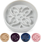 vancasso Ceramic Slow Feeder Dog Bowls, Puzzle Dog Food Bowls with Floral Maze, Anti -Slip Pet Food Dish for Large Breed, 3 Cups, Grey