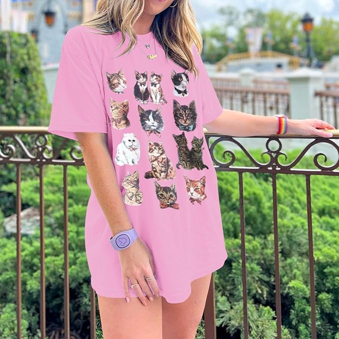 Oversized Cat Shirt Cute Graphic Tees for Women Y2k Funny Tshirts Baggy Aesthetic Shirts Cat Lover Gifts Kawaii Tops