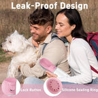 Portable Dog Water Bottle with Bowl, Leak Proof, Convenient for Walking, Hiking and Camping (Pink, 12oz)