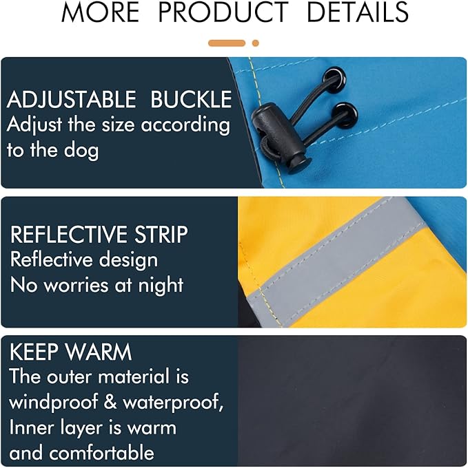 Windproof Dog Winter Jackets - Outdoor Coats for Cold Weather, Waterproof Raincoats with Leash Hole, Black, Blue S