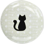 PetRageous 16069 Fishbone Kitty Stoneware Cat Saucer 5-Inch Diameter 2.5-Ounce Capacity for Wet or Dry Cat Food, Brown