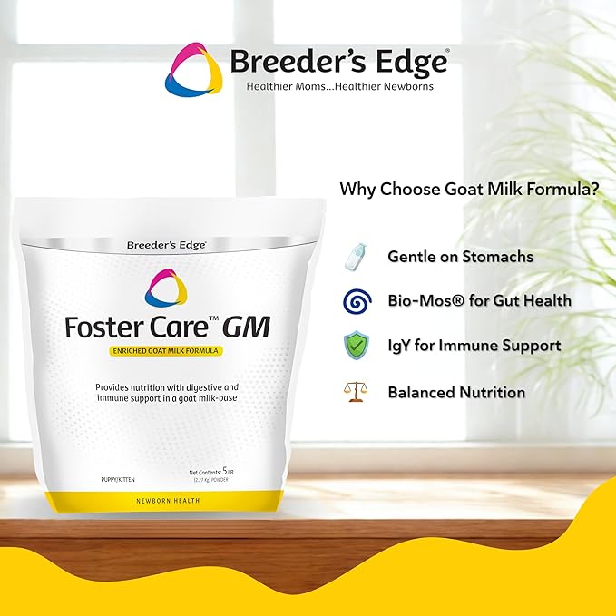Breeder's Edge Foster Care GM - Goat Milk Based Powdered Milk Replacer - Puppies , Kittens , Cats & Dogs Formula - Easy Digestion - 5 lb