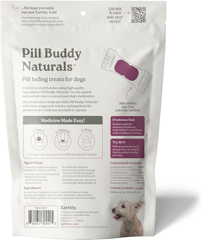 Presidio Pill Buddy Naturals - Duck (Chicken-Free) Hiding Treats for Dogs - Pocket for Any Size Medication - 90 Servings