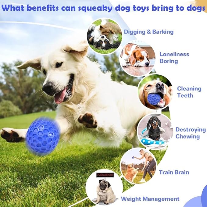 Indestructible Squeaky Dog Ball, Large/Medium Dog Aggressive Chewing,Interactive Dog Toy Relieves Anxiety, Cleans Teeth,Outdoor Waterproof
