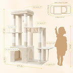 Heybly Heavy Duty Cat Tree, Tower for Indoor Cats Large Adult, Tall Cat Condo House with Extra-Large Baseboard, Multi-Level Plush Furniture with Scratching Posts, Hammock, Toy Ball, Beige HCT026M