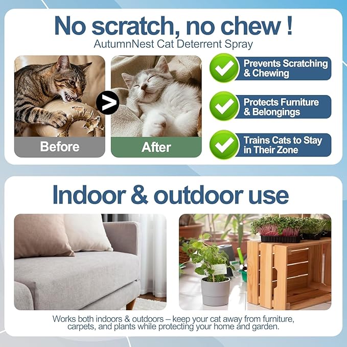 Cat Deterrent Spray – 5 fl.oz / 150ml Indoor & Outdoor Anti-Scratch Training Aid for Cats and Kittens – Non-Toxic Formula with Botanical Extracts – Furniture Protection Spray