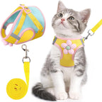 Cat Harness and Leash Set for Walking Escape Proof, Adjustable Kitten Harness Breathable Mesh with Reflective Strips Harness with Flower for Kitty Puppy Bunny Yellow XS