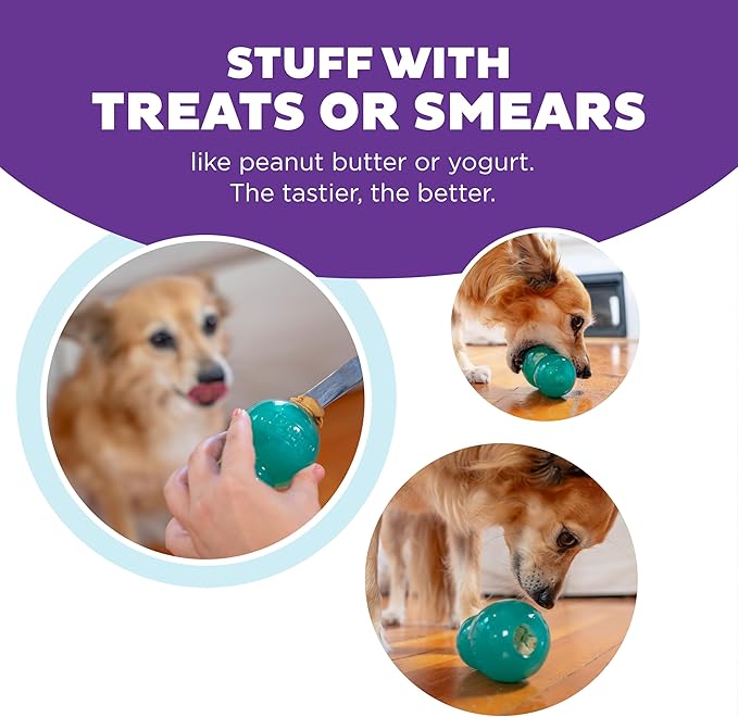 Outward Hound Double-Tuff Stuffable Dog Toy, Medium 4-Inch Green - Treat Dispensing Chew Ball for Small to Medium Dogs, Interactive Puzzle for Enrichment & Slow Feeding