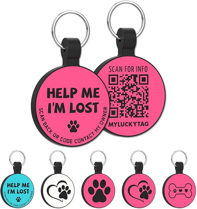 MYLUCKYTAG Silent Silicone QR Code Dog Tags - Scan QR, Receive Instant Pet Location Alert Email