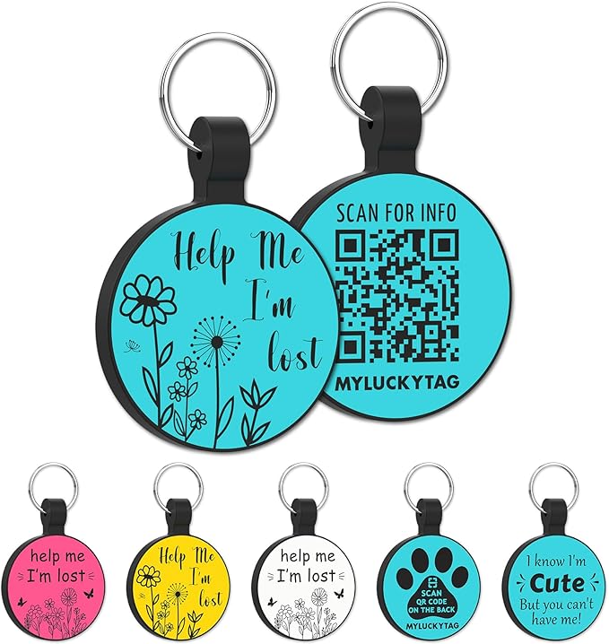 MYLUCKYTAG QR Code Silicone Dog & Cat ID Tag - Online Pet Profile, Location Alert Email, Digital Pet Tag - Quiet & Durable
