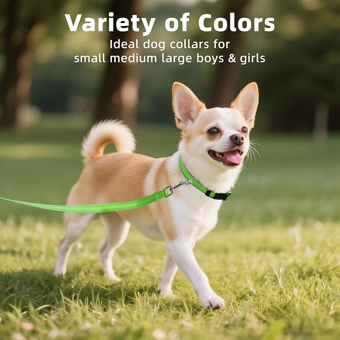 Reflective Dog Collar, Soft Neoprene Padded Nylon Pet Collar with Quick-Release Buckle, No-Choke Design Adjustable for Puppy Dogs,Green,XS