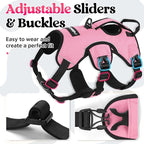 rabbitgoo Escape Proof Dog Harness Medium, Soft Padded Full Body Pet Harness, Reflective Adjustable No Pull Vest with Lift Handle and Leash Clip for Walking Hiking Training, Light Pink, M