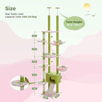 PEQULTI Tall Cat Tree Floor to Ceiling Cat Tower Adjustable Height (90.5''-100.4'' = 230cm-252cm) with Cat Condo, Cozy Hammock and Scratching Post, Pink Flower Climbing Tree for Indoor Cats, Pink
