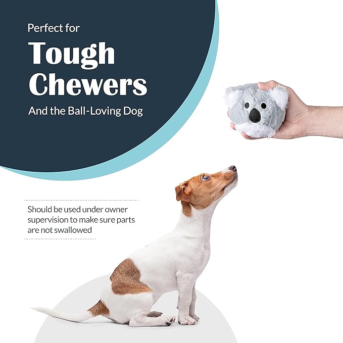 Flourish Pets 2in1 Tough Durable Dog Chew Toy with Non-Toxic BPA Free Rubber&Double Stitched Soft Fabric Exterior Squeaky Indestructible Dog Toy for Aggressive Chewers-Single Pack,Koala Prickles(4'')