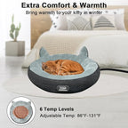 Heated Cat Bed for Indoor Cats, Round Indoor Heated Pet Bed with Timer & Temp Adjustable, 19" Donut Cat Heated Bed Cozy Electric Pet Heating Pad with Chew Resistant Cord for Kitten Cat.
