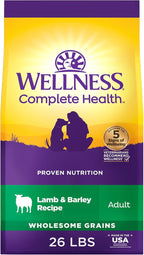Wellness Complete Health Dry Dog Food, Wholesome Grains, Natural, Lamb & Barley Recipe, (26-Pound Bag)