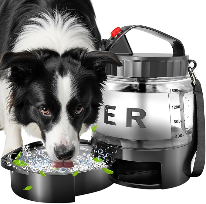 Dog Water Bottle Portable Bowls - 56oz Large Travel Water Bowl Dispenser for Dogs, Pet Camping Beach Essentials Traveling Car Park Accessories, Leak Proof Pet Drinking Dispenser for On The Go, Black