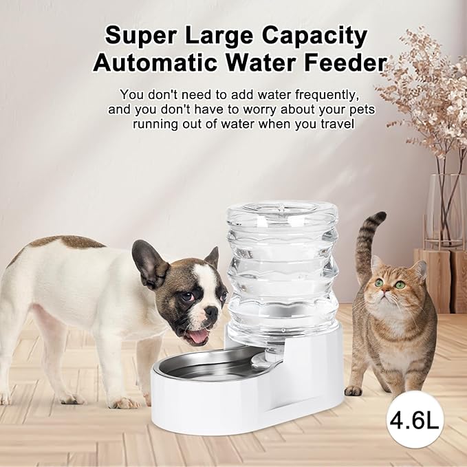 RIZZARI Automatic Dog Water Bowl Dispenser: 5L Upgraded Gravity Stainless Steel Cat Water Dispenser, Water Feeder with Two Caps and Filters for Pets Indoor/Outdoor Use by Owners (5L+)