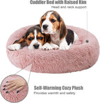 Aurako Cat Bed Dog Bed Round Cushion Pet Bed Mat Ultra Soft Plush Donut Sofa Comfortable Pillow Machine Washable Pet Cuddle Beds for Kitten Small Medium Large Dogs Cats 28" Rose Red