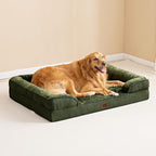 EHEYCIGA Orthopedic Dog Beds for Large Dogs, Waterproof Memory Foam Large Dog Bed with Sides, Non-Slip Bottom and Egg-Crate Foam Pet Couch Bed with Washable Removable Cover, Dark Green
