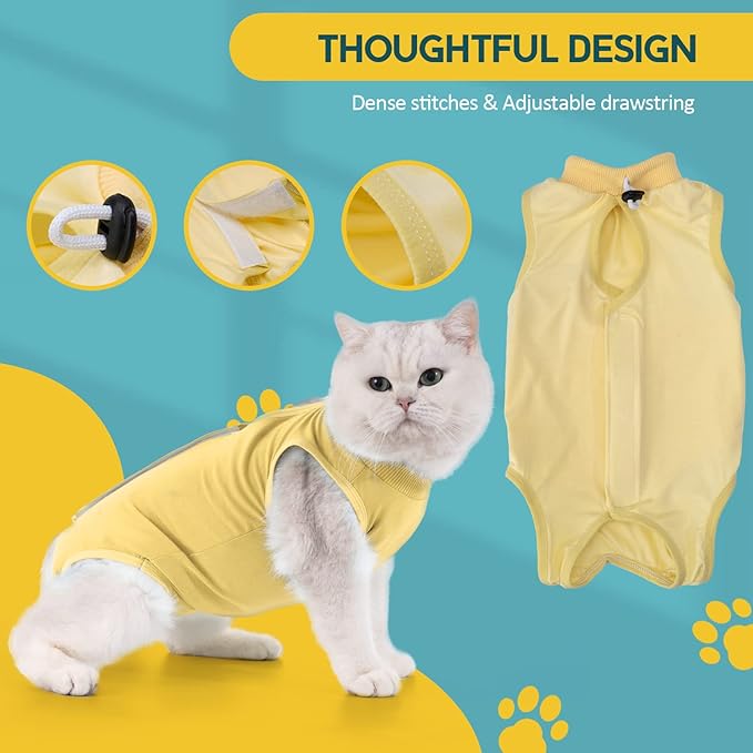 Avont Cat Recovery Suit - Kitten Onesie for Cats After Surgery, Cone of Shame Alternative Surgical Spay Suit for Female Cat, Post-Surgery or Skin Diseases Protection -Yellow(L)