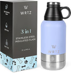 Stainless Steel Insulated Water Bottle with 2 Removable Water Bowls for Dogs – Leak-Proof Portable Dog Water Bottle - Travel Accessories for Dogs - 32oz - Lavender