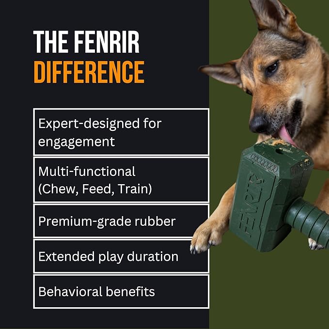 Fenrir Hammer Dog Chew Toy Strong Rubber Stuffable Enrichment Toy for Chewers (Red, Large)