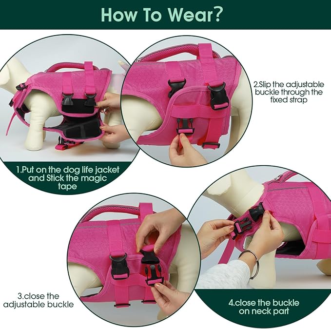 Kuoser Dog Life Jacket High Flotation, Reflective Dogs Life Vest for Swimming Boating, Adjustable Small Medium Large Dog lifejacket, Lightweight Dogs Life Preserver Rescue Handle Spring Summer Pool