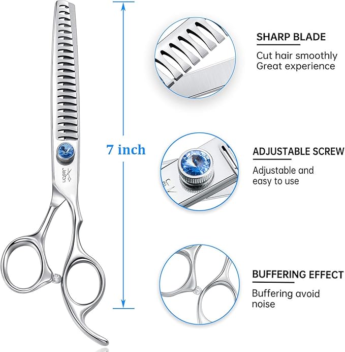 JASON 7 Inch 21-Teeth Chunkers Shears for Dogs, Ergonomic Cats Grooming Texturizing Blending Thinning Shears Pets Trimming Kit with Offset Handle, Sharp, Comfortable Shear