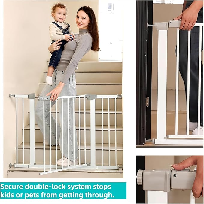 29"-57" Baby and Pet Safety Gate, 30" Tall Metal Walk-Thru Gate for Doorways & Stairs, Easy One-Hand Open, Dual Lock, Extensions & Wall Mounts Included (Brown, 29"-46" W x 30.5“H)