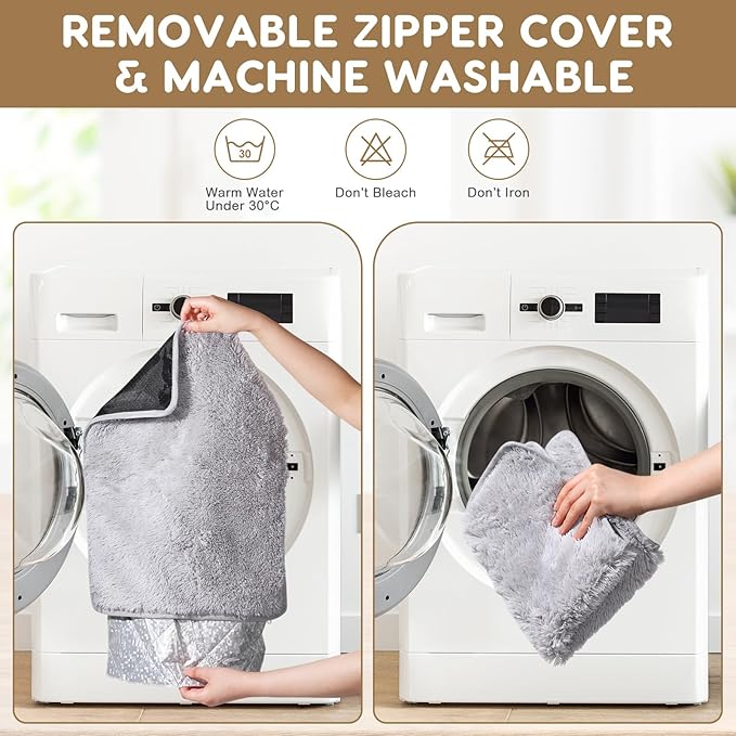 4 Pack Self Warming Cat Bed Pad Self Heating Cat Dog Mat with Fluffy Faux Fur Plush Cat Calming Bed Thermal Cat Mat Washable Pet Pad Anti Slip Bottom for Outdoor Indoor Pets(Grey,19 X 29)