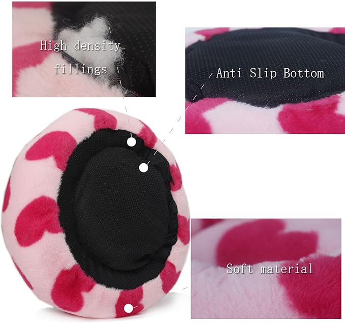 Small Cat Bed Washable Donut Cute with Sides Cat Beds Pink Heart for Girls Calming Orthopedic 20 Inch