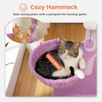 Cat Tree for Indoor Cats with Metal Frame Carpet Hammock, 32" Cute Cat Tower with Cozy Condo, Top Perch, Scratching Posts, and Replaceable Ball Toy, Pet Furniture for Small Cats & Kittens, Purple