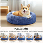 JOLLYVOGUE Calming Dog & Cat Bed for Large Dogs, Anti-Anxiety Donut Cuddler Cozy Soft Round Bed with Anti-Slip Bottom, Fluffy Faux Fur Plush Cushion Beds for Medium Dogs (36")