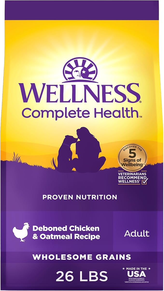 Wellness Complete Health Dry Dog Food, Wholesome Grains, Natural, Chicken & Oatmeal Recipe, (26-Pound Bag)