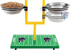 NCAA Kansas State Wildcats Goalpost Football Field Dog Feeder – Adjustable Elevated Dog Bowls with Stand, 2 Stainless Steel Bowls, Non-Slip Rubber Feet, Raised Pet Feeder for Large & Small Dogs