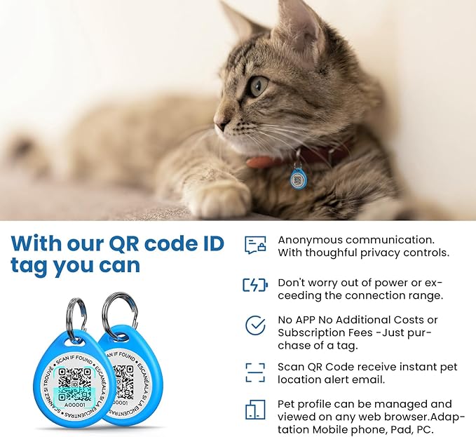 3 Pack Cat Tags Personalized Small, QR Code Cat Name Tags for Kitten Collar, Scan Location Alerts, Blue,Orange,Green S