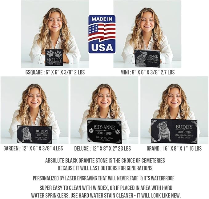 In Loving Memory Pet Memorial Stone w/ Engraved Image: Dog, Cat, Puppy, Kitten Grave Marker for Backyard, Garden Tribute, Cemetery Tombstone, Graveside Ornament, Burial Marker